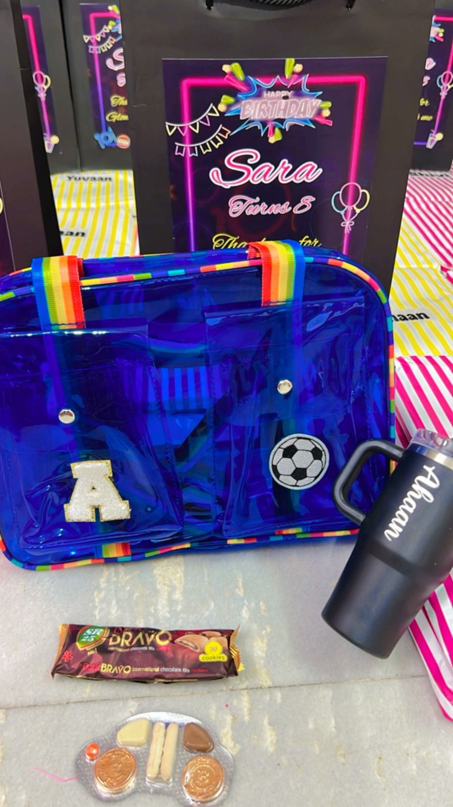SQUARE NEON PERSONALISED BAG WITH 500 ML PERSONALISED TUMBLER