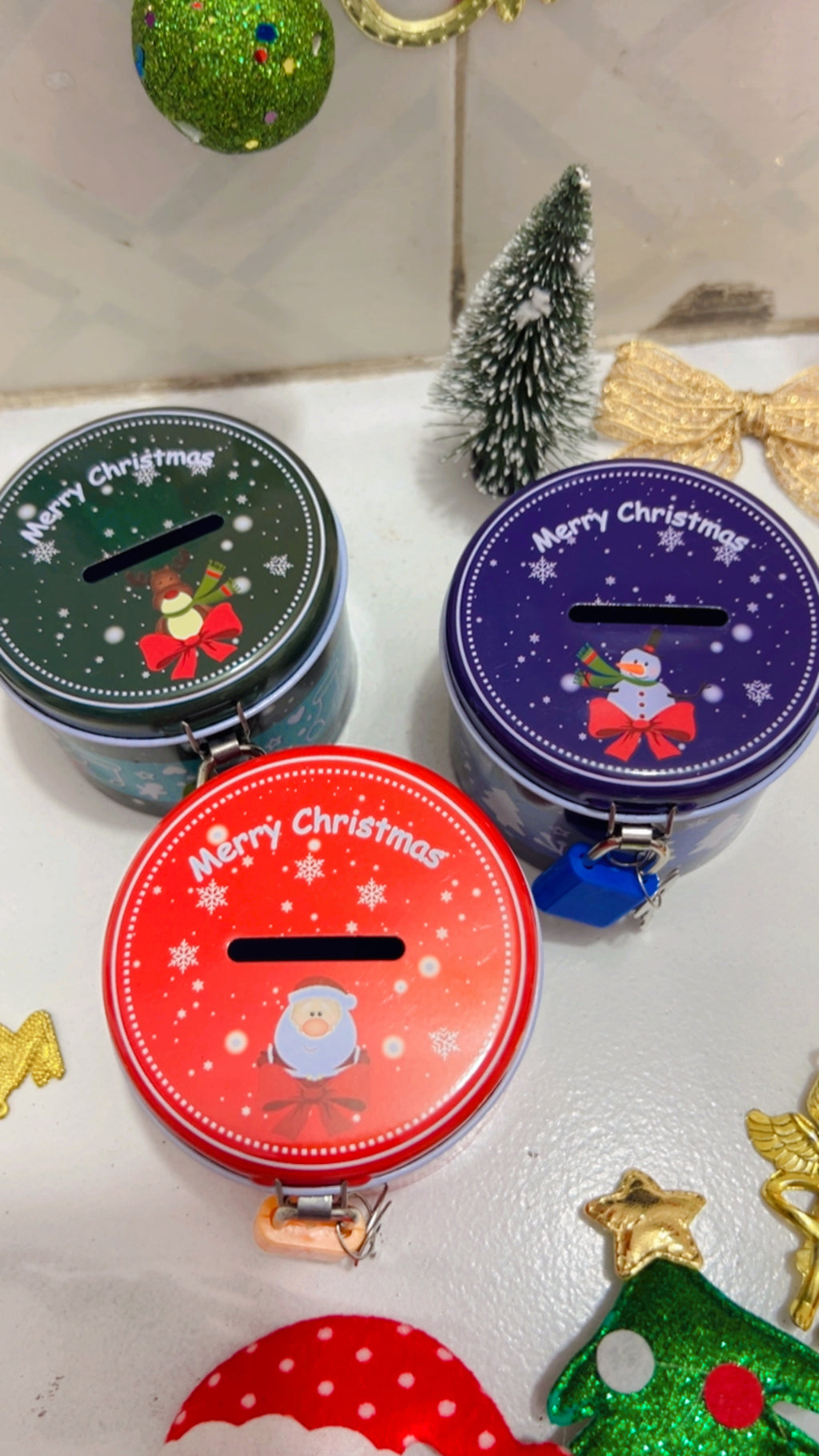 christmas round mini piggy bank