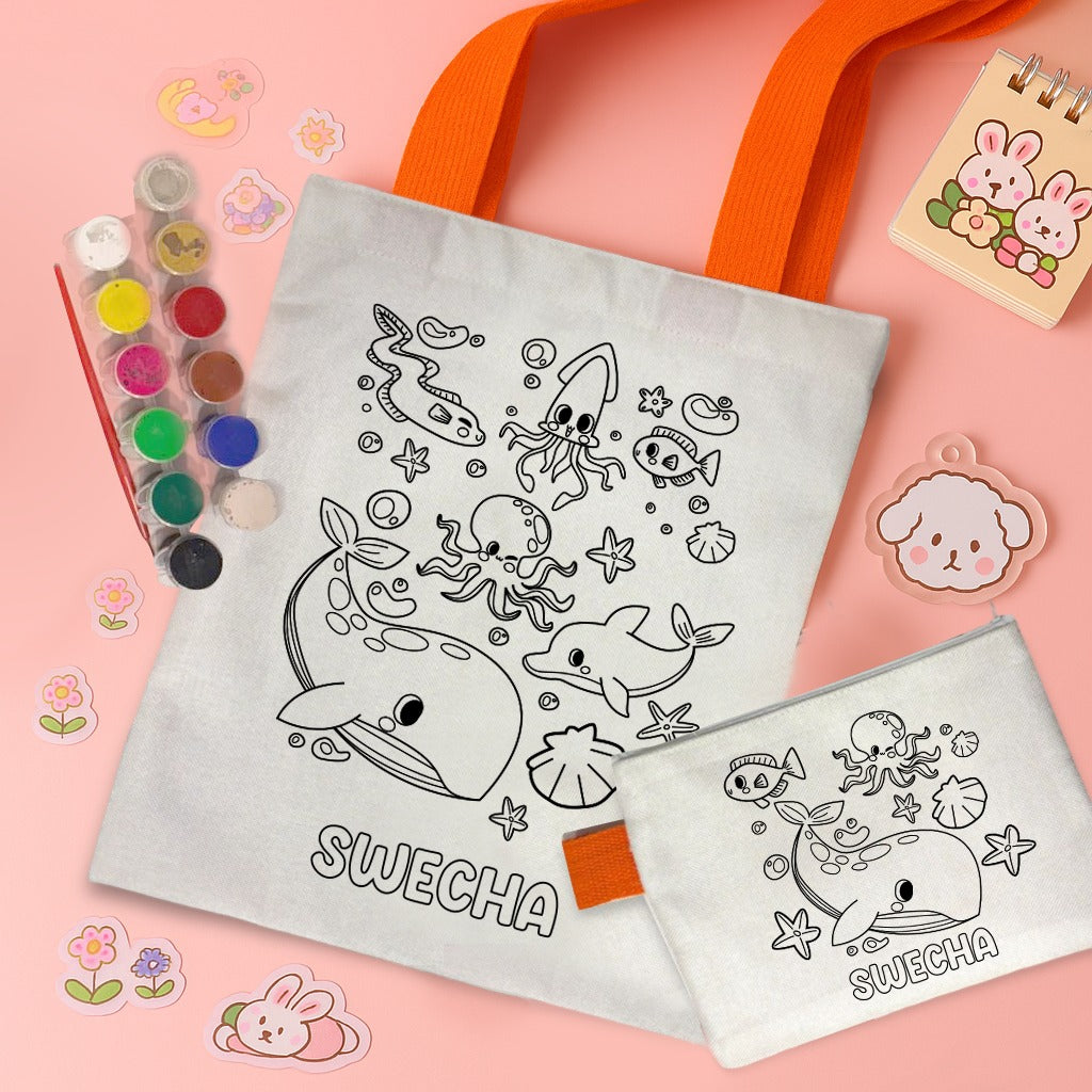 Kids Tote Bag & Pouch Coloring Combo Diy combo