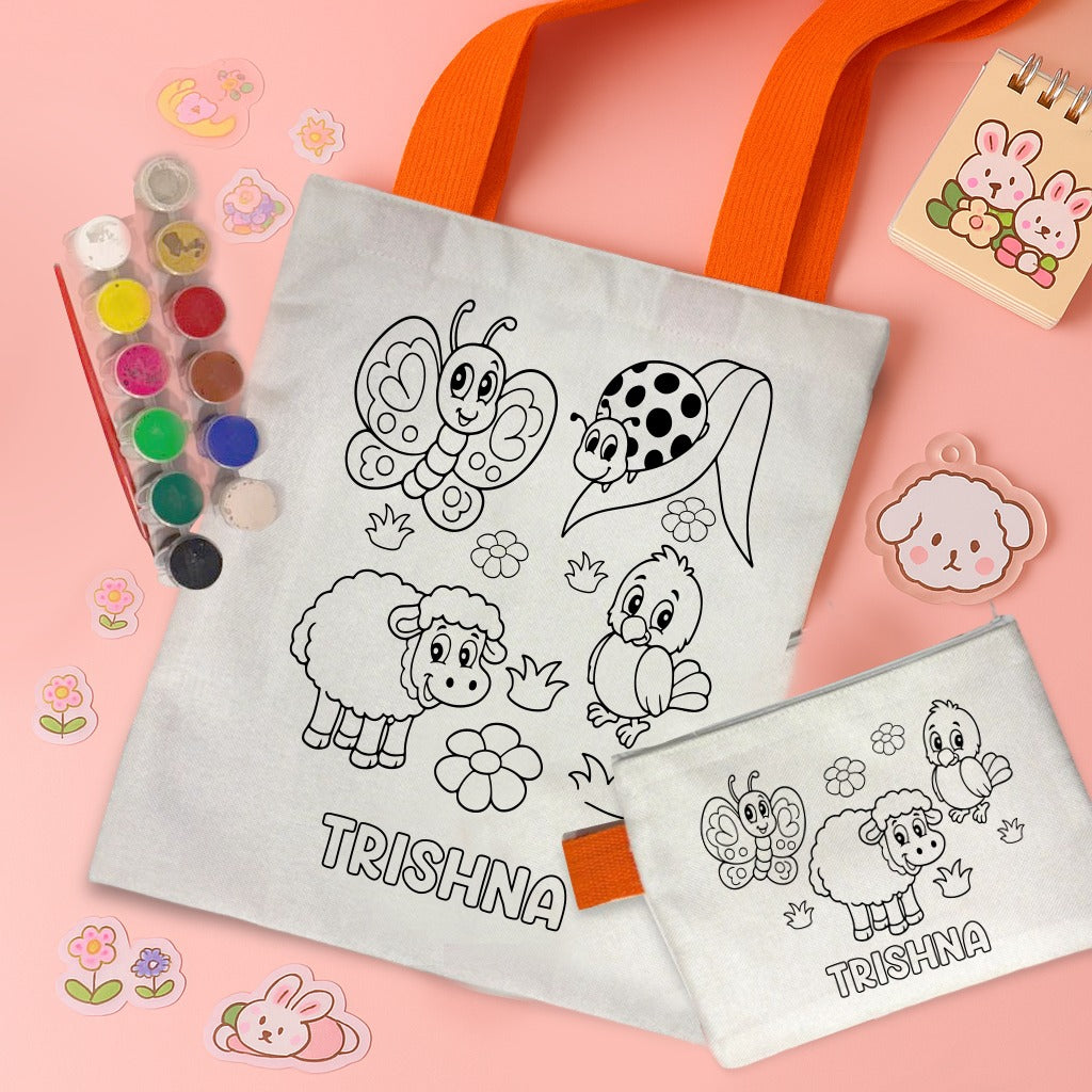 Kids Tote Bag & Pouch Coloring Combo Diy combo