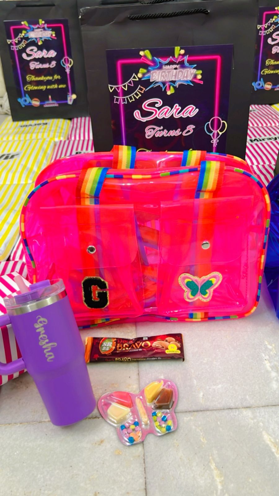 SQUARE NEON PERSONALISED BAG WITH 500 ML PERSONALISED TUMBLER