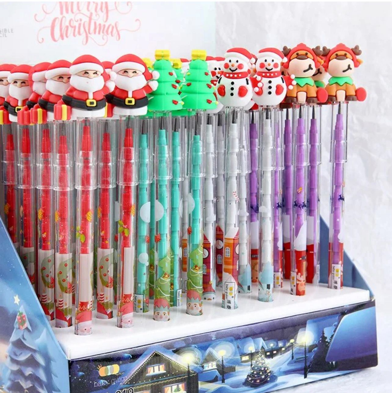 Christmas Design Silicone Topper Pencils (Pack of 4) (Random Design)